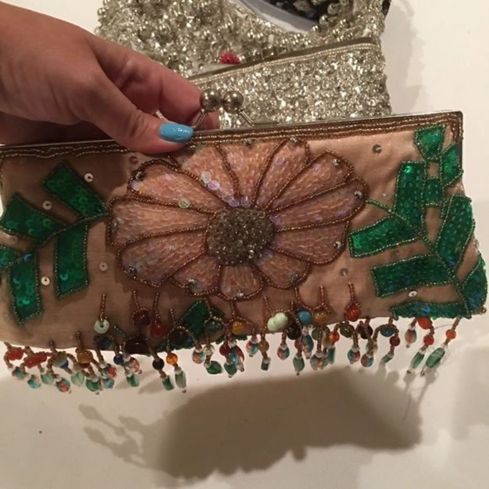 Antique Beaded Purse w Pollen Fringe